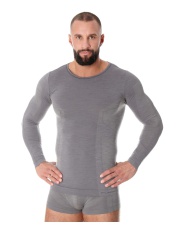 Męska koszulka z długim rękawem z wełną merino COMFORT WOOL JASNOSZARY 