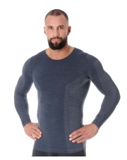 Męska koszulka z długim rękawem z wełną merino COMFORT WOOL granatowe