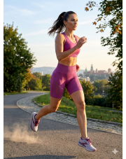 Damskie krótkie legginsy bezszwowe sportowe GYM - wrzosowe 