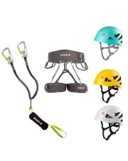 Zestaw Ocun VIA FERRATA kask żółty + lonża + uprząż 
